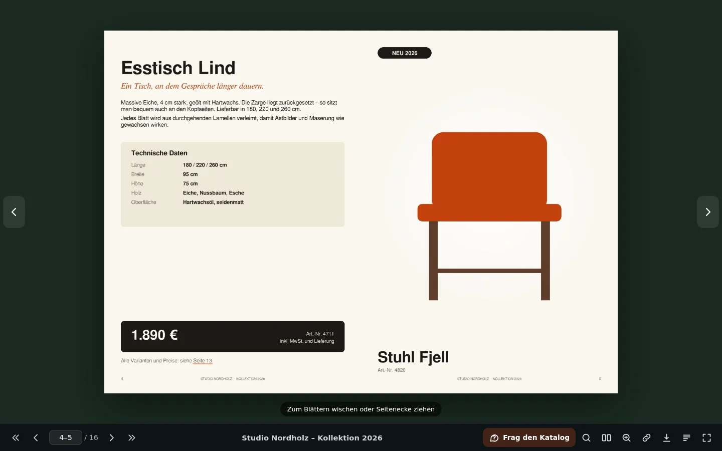 Ein Blätterkatalog mit aufgeschlagener Doppelseite im Viewer von Blätterwerk